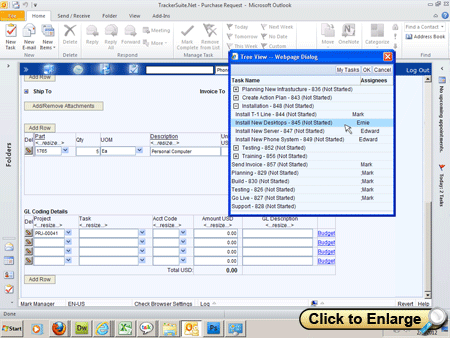 Open a window to a full screenshot of a purchase order line items in Microsoft Outlook