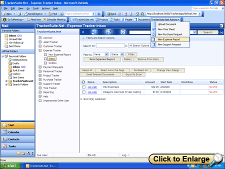 expense reporting. Expense report InBox - click