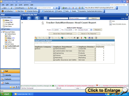 Headcount report served in Microsoft Outlook