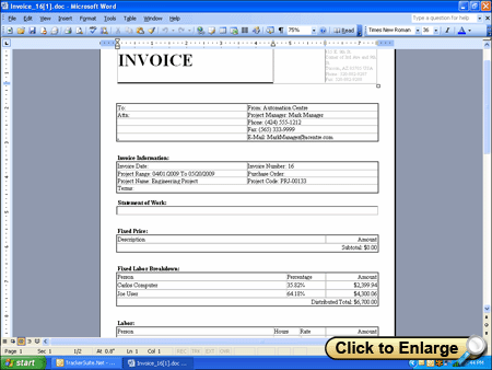 Open a window to a full screenshot of an exported invoice