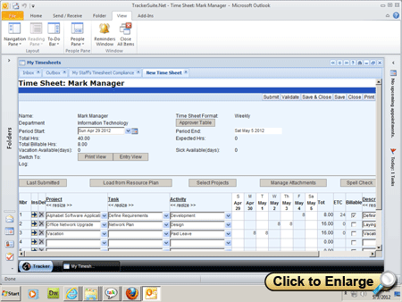 Microsoft Outlook time sheet