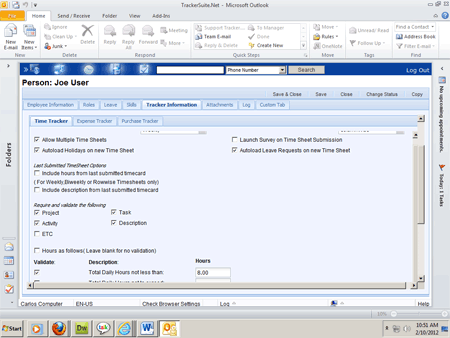 Individual timesheet settings