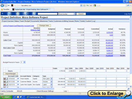 Project baseline management in TrackerOffice