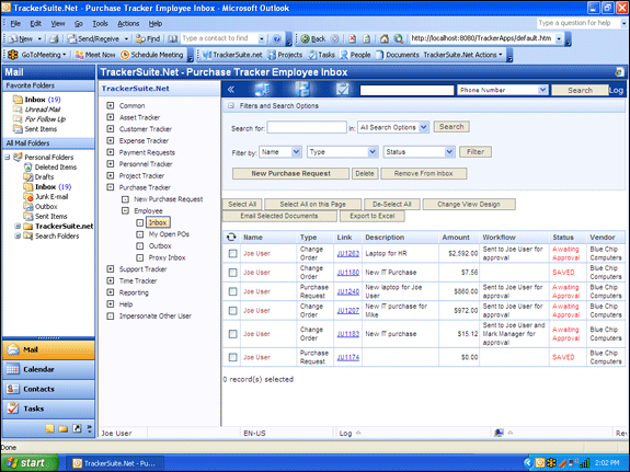 Purchase order inbox -  click to enlarge