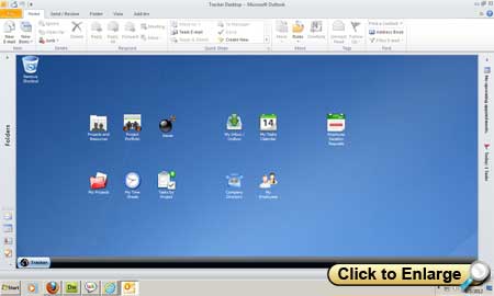 Click for a larger version of a user desktop in Outlook Microsoft workflow solution - TrackerSuite.Net user desktop